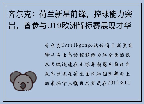 齐尔克：荷兰新星前锋，控球能力突出，曾参与U19欧洲锦标赛展现才华