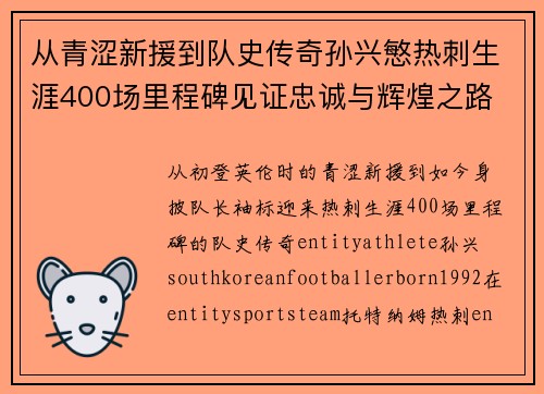 从青涩新援到队史传奇孙兴慜热刺生涯400场里程碑见证忠诚与辉煌之路 ⚽🔥 从青涩新援到队史传奇孙兴慜热刺生涯400场里程碑见证忠诚与辉煌之路 ⚽🔥